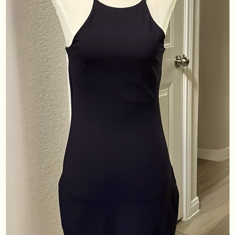 Elegant Black Halter Midi Sheath Dress